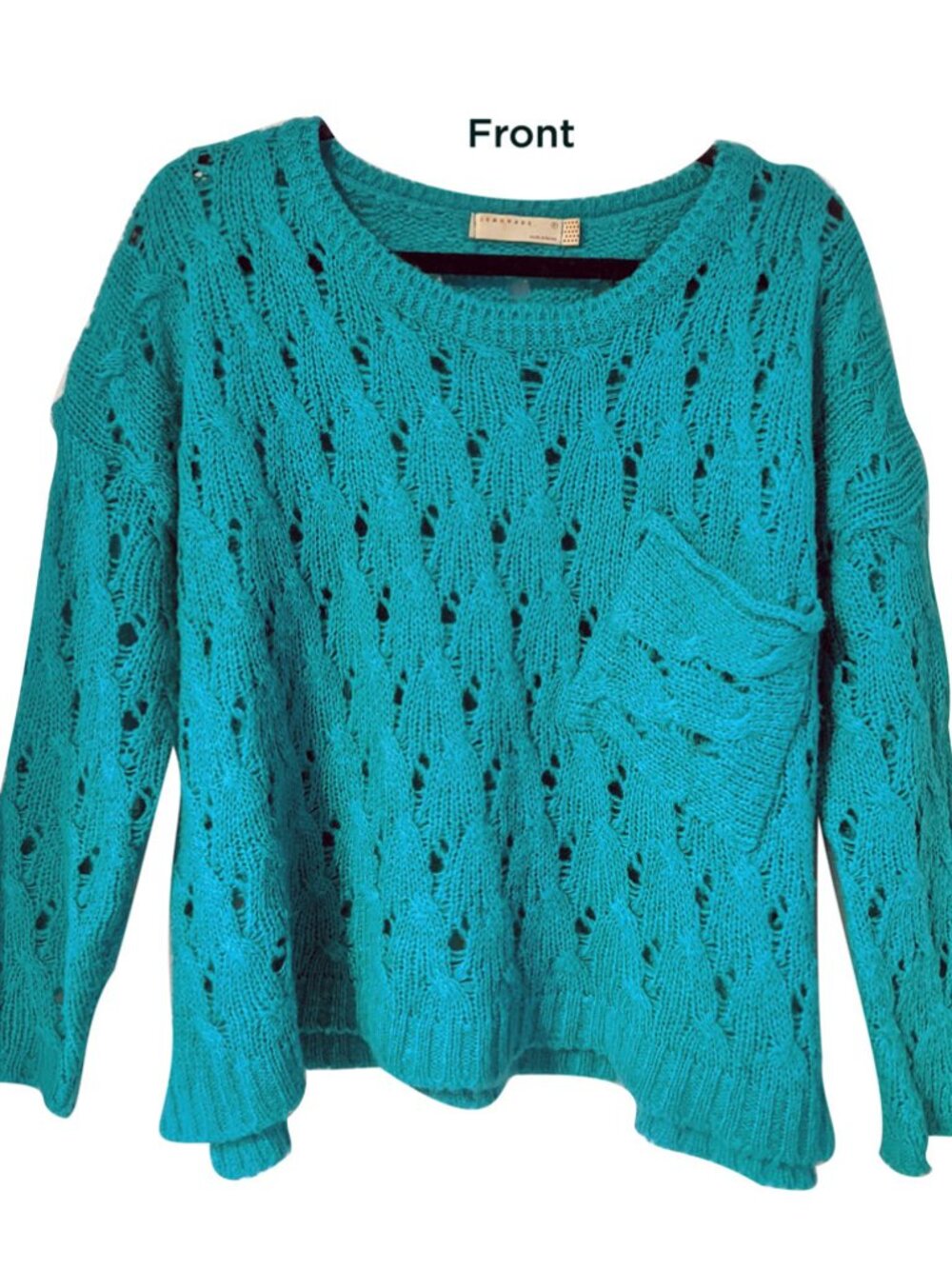 Chunky open knit turquoise sweater